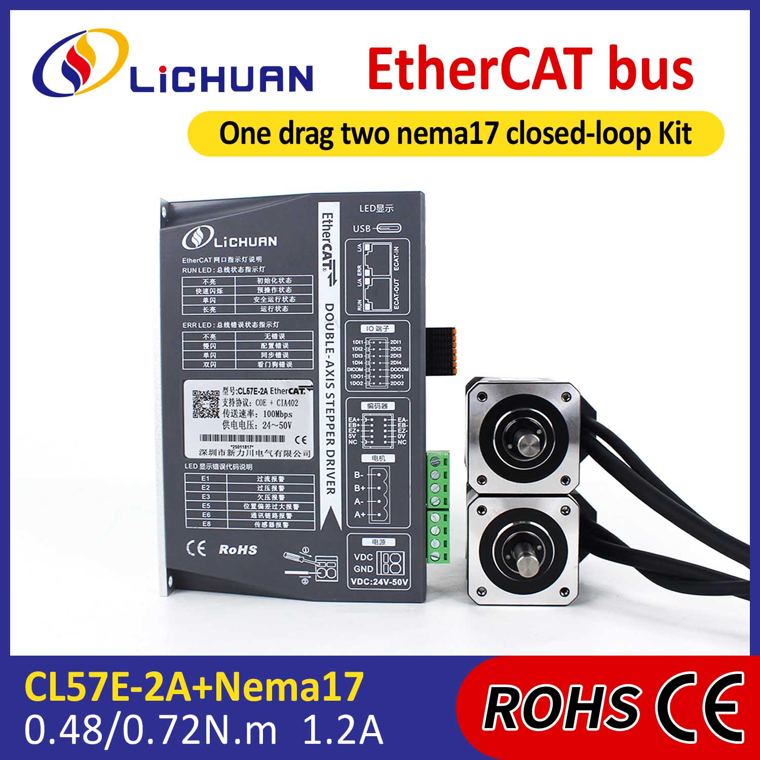 EtherCAT 2Phase Nema17 2-Achsen-DC-Schrittmotortreiber-Kit mit geschlossenem Regelkreis