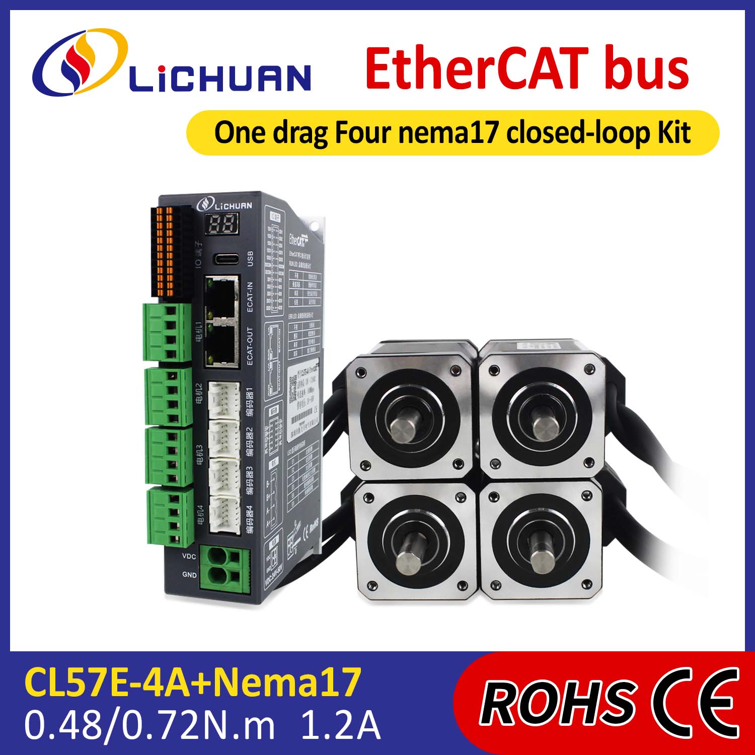 EtherCAT 2Phase Nema17 4-Achsen-DC-Schrittmotortreiber-Kit mit geschlossenem Regelkreis