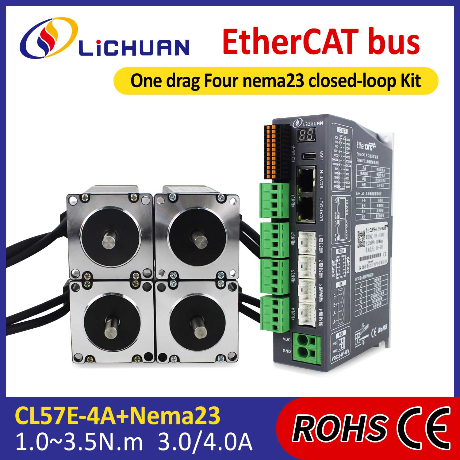 EtherCAT 2Phase Nema23 4-Achsen-DC-Schrittmotortreiber-Kit mit geschlossenem Regelkreis