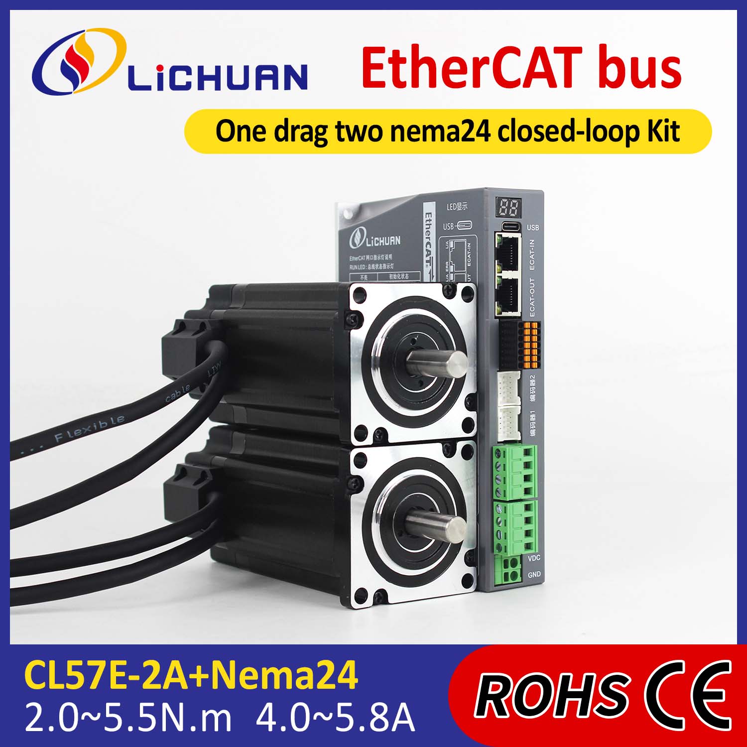 EtherCAT 2Phase Nema24 2-Achsen-DC-Schrittmotortreiber-Kit mit geschlossenem Regelkreis