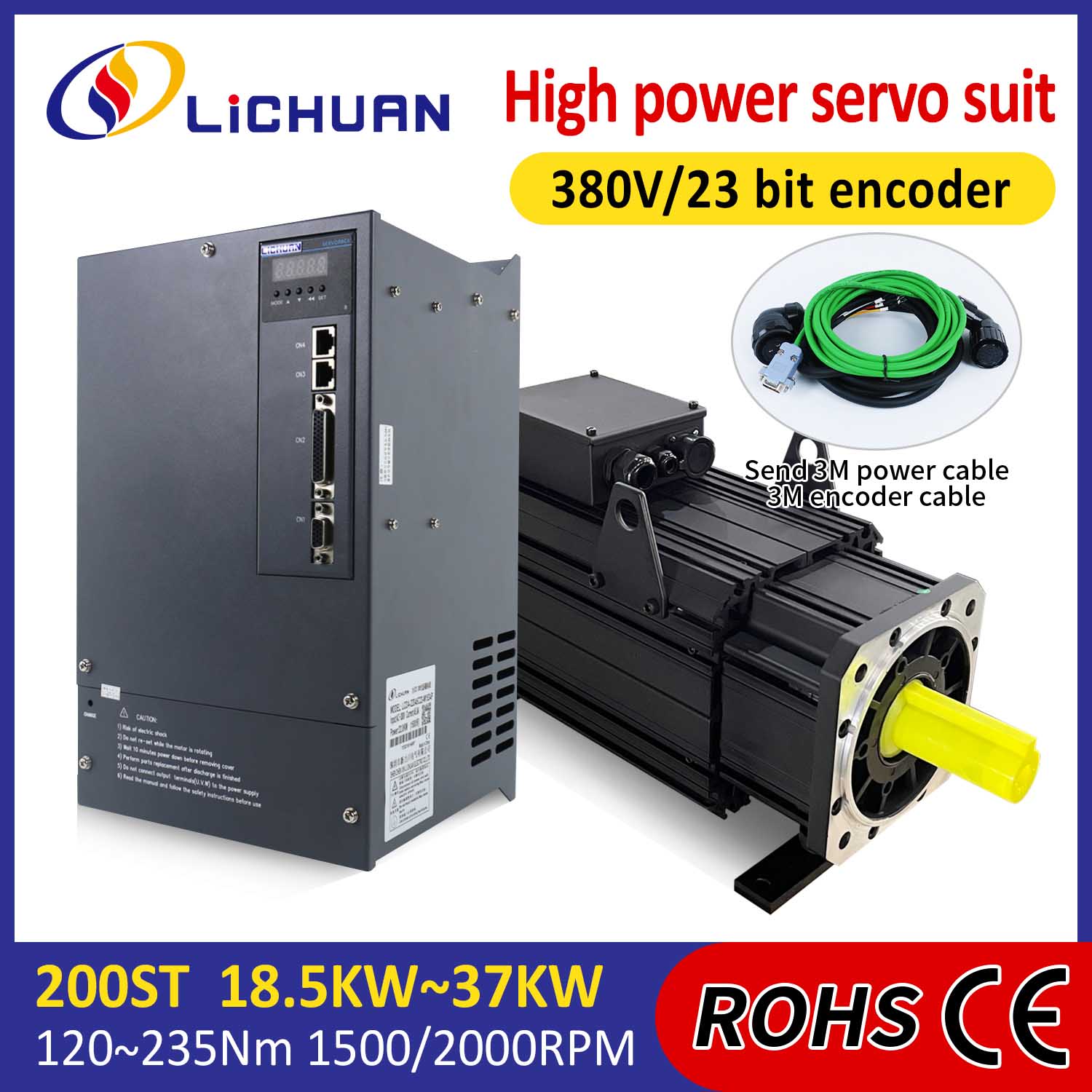 Lichuan AC-Servomotortreiber-Kit HIGH POWER 120 Nm 18,5 kW AC380 V 31,8 A 1500/2000 U/min IP65