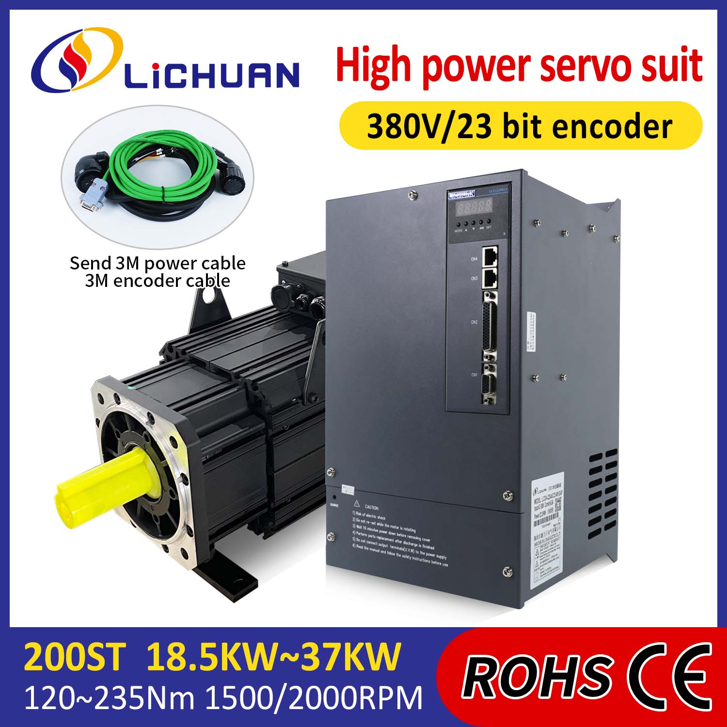 Lichuan AC-Servomotortreiber-Kit HIGH POWER 140 Nm 22 kW AC380 V 44,7 A 1500/2000 U/min IP65