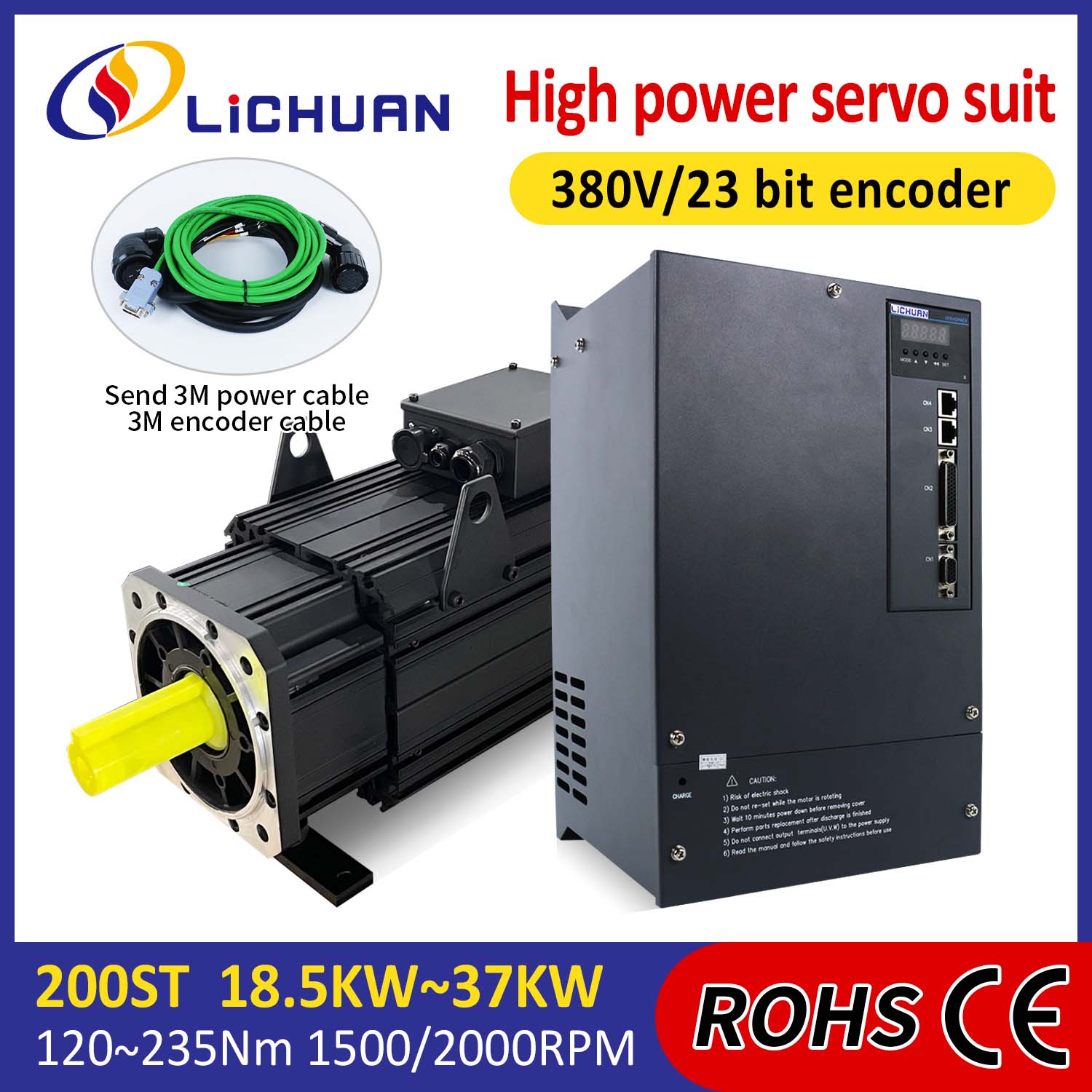 Lichuan AC-Servomotortreiber-Kit HIGH POWER 191 Nm 30 kW AC380 V 52 A 1500/2000 U/min IP65